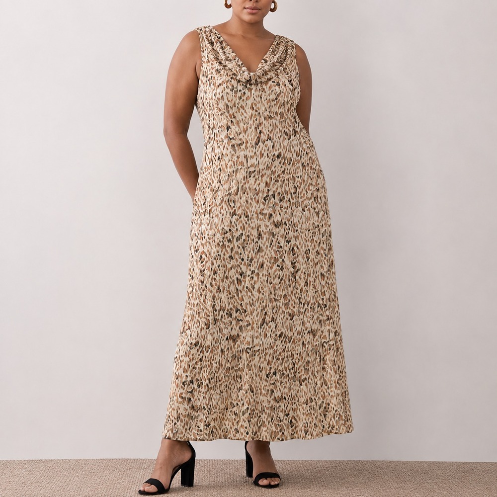 Laundry Shelli Segal Cowl Neck Slip Dress Maxi NWT Sz 8 M Brown Leopard Print - Picture 2 of 9